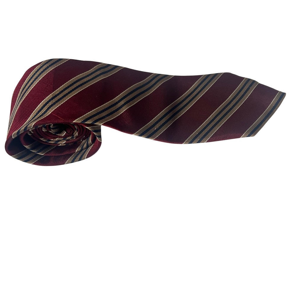 Lands End Necktie Mens OS Burgundy Striped Silk Charter Collection Tie Old Money